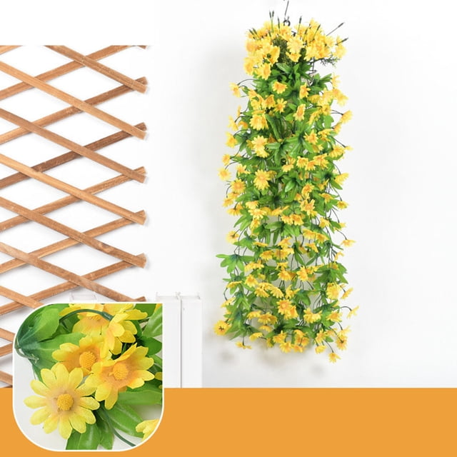 7 Forks 7-Prong Artificial Vine Wall Hanging 80Cm | Realistic Gradient Roses Silk Flowers | Weatherproof Pe Rattan Decor | Wedding Backdrop Balcony Fence Garland