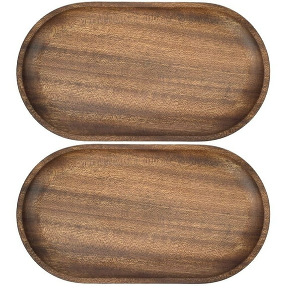 Hzzsbu Wood Serving Plates Set of 2, 7in Oval Wooden Trays for Cheese, Sushi, Desserts, Bbq Party Serving