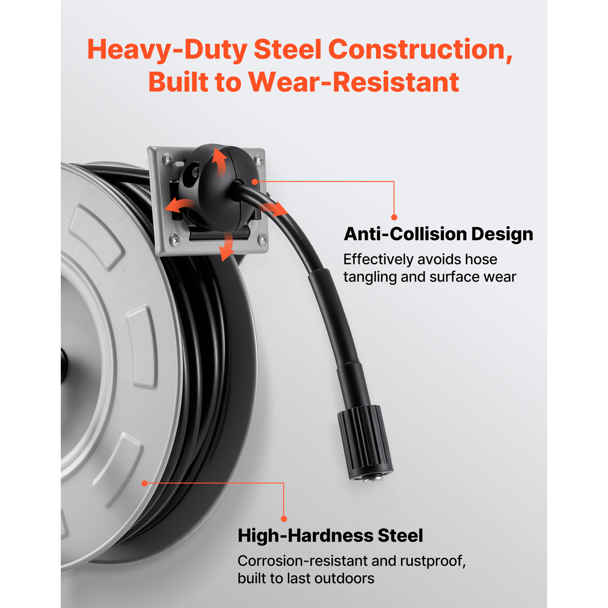 KFFKFF Retractable Pressure Washer Hose Reel, 65 ft x 1/4 inch Heavy-Duty Steel, 3200 PSI Max, Auto-Rewind, Wall/Floor Mount for Cleaning Cars, Gardens, and Floors