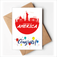 thumbnail image 1 of Red Outline Landmark America USA Wedding Cards Congratulations Greeting Envelopes, 1 of 3