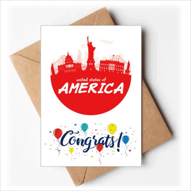 Red Outline Landmark America USA Wedding Cards Congratulations Greeting Envelopes