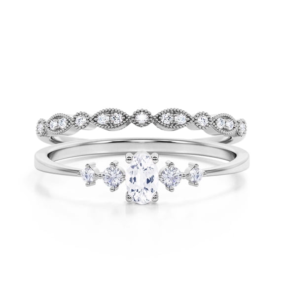 Minimalist Classic 1.15 Carat Oval Cut Diamond Moissanite Engagement Ring, Fairy And Dainty Ring, Wedding Ring in 10k Solid White Gold, Gift For Woman, Promise Ring, Bridal Rings Set