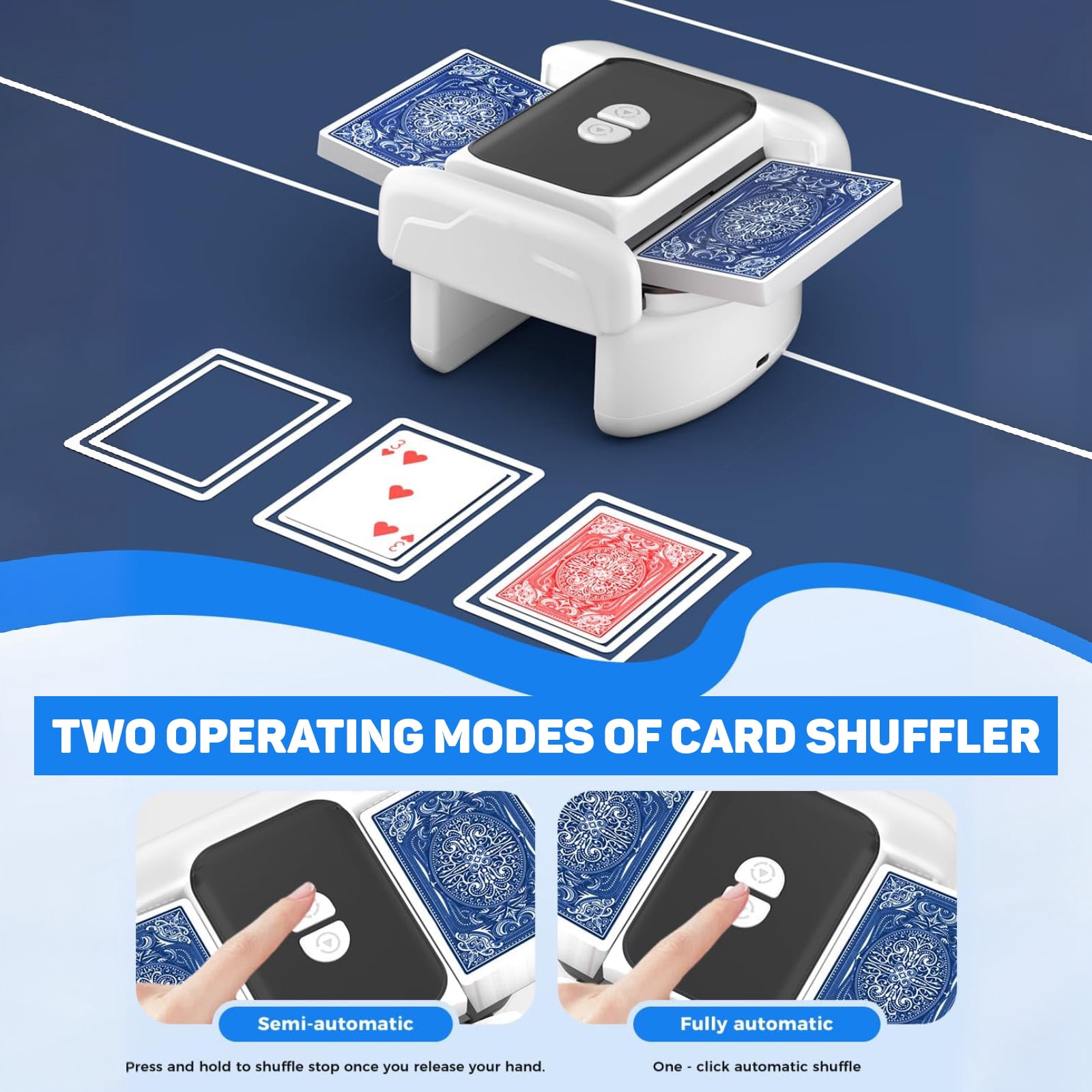 Automatic Card Shuffler for 1-2 Decks, One-Click Shuffling and Manual Mode, Portable Rechargeable (2600mAh) – Compatible with Poker, UNO, Bridge, Spades, Card Games for Adults & Family