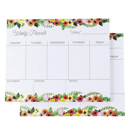Weekly Planner - Pack of 2 Weekly Planner Pads, Perfect for to Do Lists, Meal Planning, Appointments, 52 Sheets Each, Floral Designs, 8 x 10