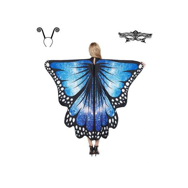 TheFound Adults Floral Print Butterfly Shaped Shawl+ Mask+ Tentacle Hair Hoop