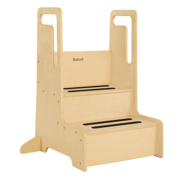 Bateso Large Step Stool with Handles for Toddlers with Safety Anti-Slip Mats,Wooden