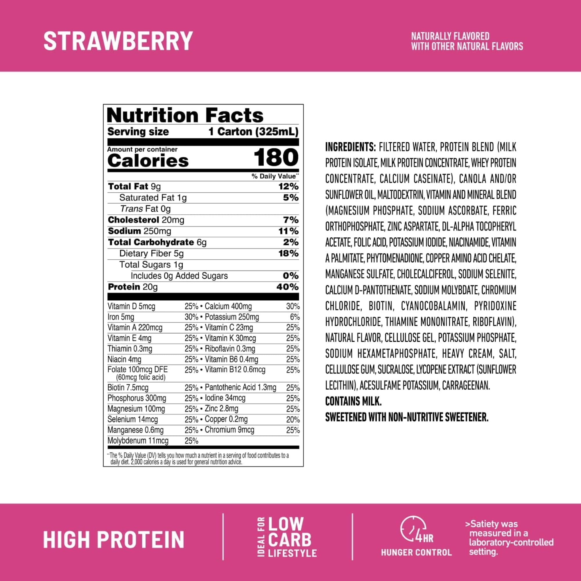 SlimFast High Protein Shake Meal Replacement Shake, Strawberries and Cream, 11 fl oz Bottle, 4 Pack