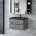 thumbnail image 2 of Modern 30" Wall-Mounted Bathroom Vanity in Grey with Black Quartz Sand Top Basin, 2 of 15