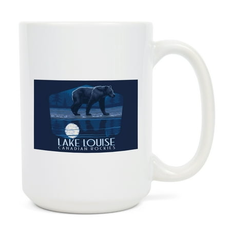 

15 fl oz Ceramic Mug Lake Louise Canada Bear in Moonlight Contour Dishwasher & Microwave Safe