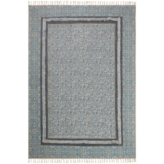 Casavani Flat Weave Cotton Bedroom Area Rug, Blue 2x3 feet