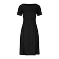 thumbnail image 5 of Bigersell Cute Dresses for Women Casual Fashion Solid Short Sleeve Round Neck Pleated Slim Ladies Vintage A-Line Dress Dresses Regular Wrap Dresses, Style 10271, Black S, 5 of 5