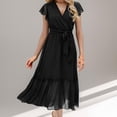 thumbnail image 4 of Zeagoo Fashion Women's Summer Bohemian Floral Casual Wrap V Neck Ruffle Hat Sleeveless Belt A Line Pleated Hem Midi Sundress, 4 of 5