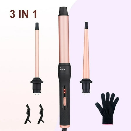 3 in 1 Curling Wand Set - SIQUER Hair Waver Curling Iron for Women with 3 Interchangable Ceramic Beach Waves Wands 1/2 Inch to 1 1/4 Inch Fast Heating Up Hair Curler with Box (Rose, Black)
