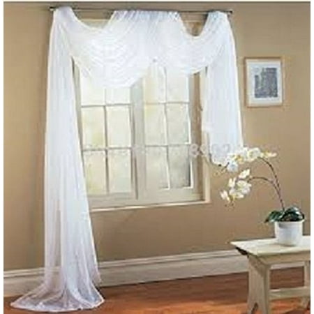 Elegant Swag Valance - 1 PC SOLID WHITE Hotel High Quality Elegant Window-Sheer Scarf Valance swag topper (37