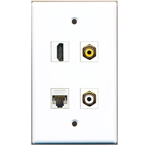 RiteAV - 1 Port HDMI 1 Port RCA White 1 Port RCA Yellow 1 Port Cat5e Ethernet White Wall Plate