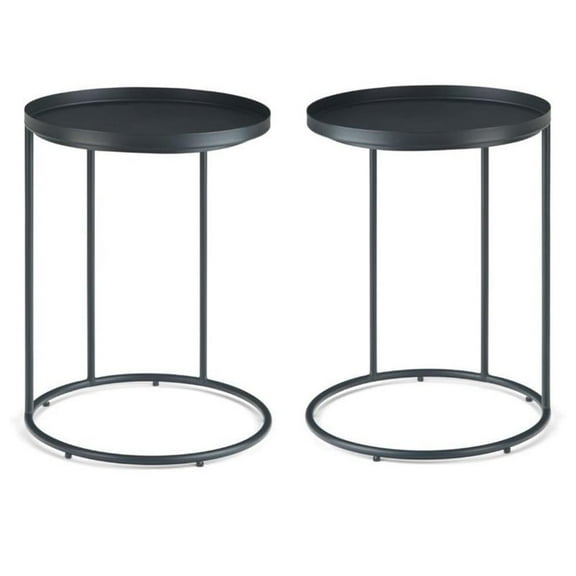 Home Square 2-Piece Industrial 18 " Metal Accent Side Table Set in Black