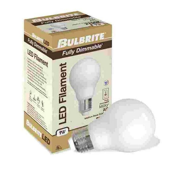 LED Filament 9 W Dimmable A19 Light Bulb with Glass Finish & Medium E26 Base - 2700K Warm White Light, 1100 Lumens, Milky - Pack of 4