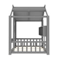 thumbnail image 6 of Twin Size Floor House Bed , Montessori Bed with Storage Shelf, Playhouse Bed with Roof Design, Gray, 6 of 16