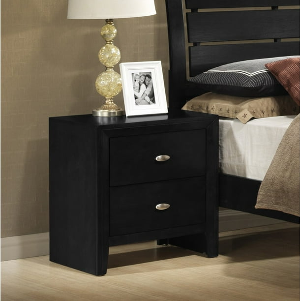 Roundhill Gloria Black Finish Wood 2 Drawers Nightstand Walmart Com Walmart Com