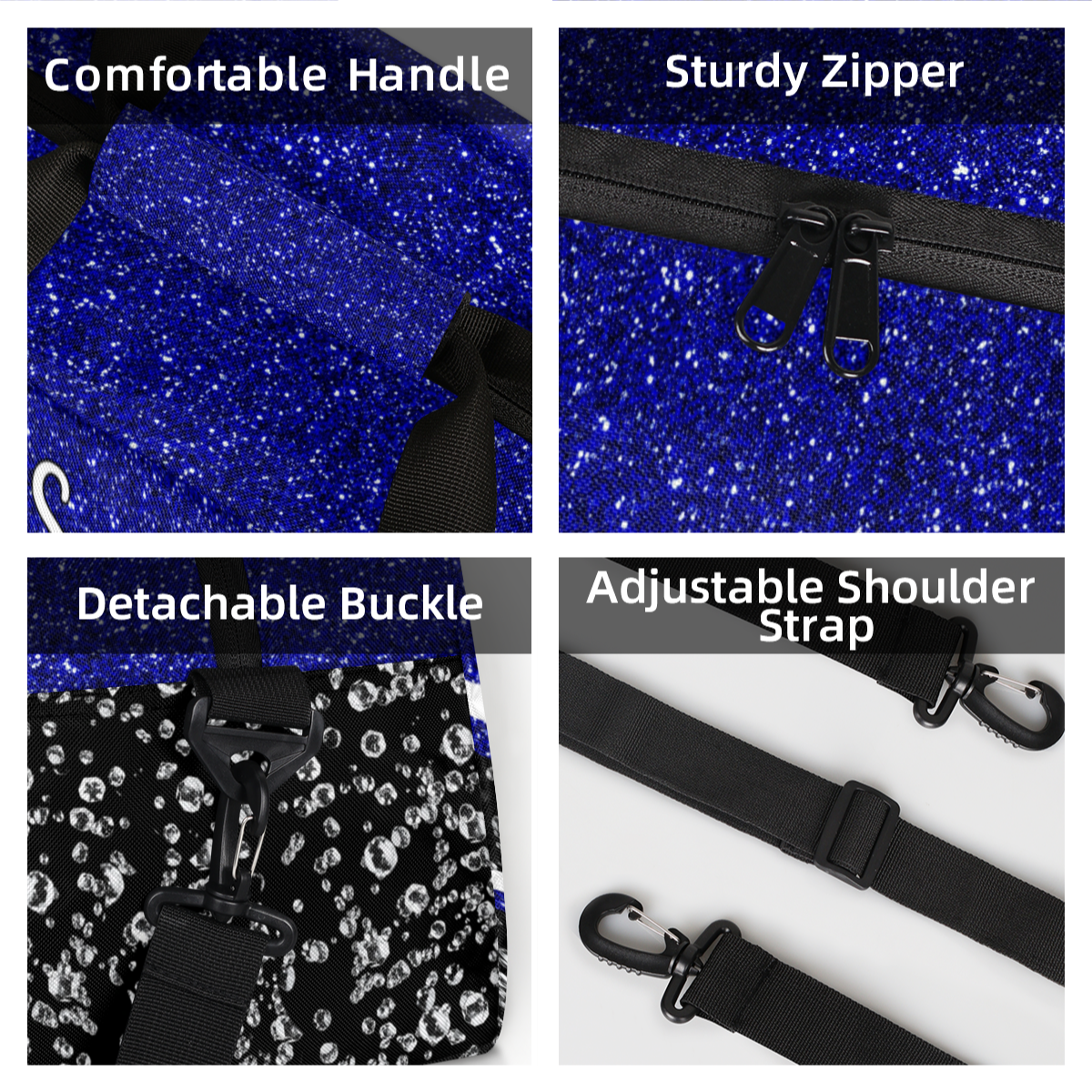 Jiaoprinted Personalized Cheer Bag, Custom Cheerleader Gym Bag Sport Duffel Bag, Customize Travel Overnight Weekender Bags, Cheerleading Gifts, Blue Glitter