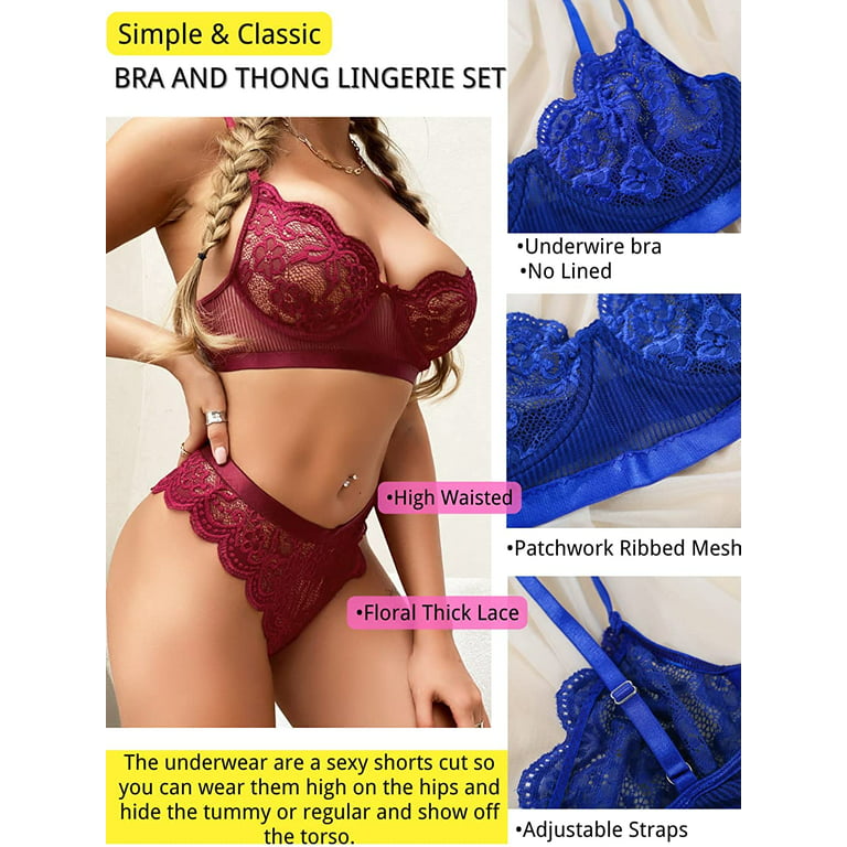 Kaei&Shi Sexy Bra and Panty Sets,Underwire Floral Lace Lingerie