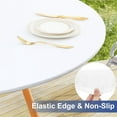 thumbnail image 5 of Scheam 1 Pcs Wipeable Plastic Table Cloths,60 inch Waterproof Elastic Tablecloth,Outdoor Round Table Cover,Fitted Table Top Cover,for Picnic Camping Party, Beige, 5 of 7