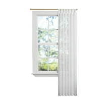 Mainstays Woven Stripe Sheer Indoor Curtain Single Panel, Tab Top, Arctic White, Polyester, 50"W x 84'L, Adult