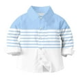 thumbnail image 5 of Ltctricy Children's Button down Shirts Unisex Girls Boys Long Sleeve Color Block Striped Collared Blouses Loose Casual Tops(Blue,5-6 Years), 5 of 6