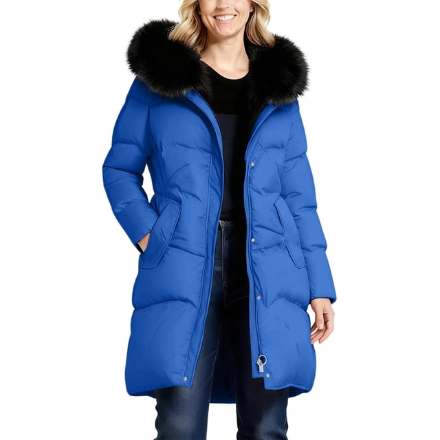 Wensltd Veste Matelassée Noire Femme à Capuche Mode Extérieur Chaude Veste Zippée pour Femme avec Poches
