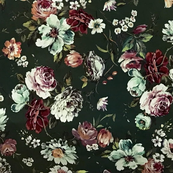 Decora Furnishings Velvet Floral Design Upholstery Fabric By The Yard Pine Green