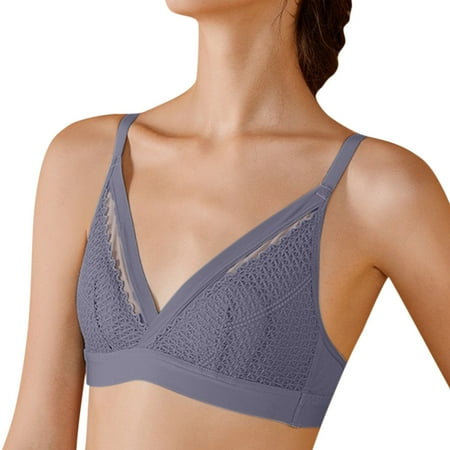 

NECHOLOGY Womens Bras Pack French Lace Triangle Cup Underwear Women s Big Breasts Show Small No Womens Bras Comfortable No Wire Underwear Blue Small