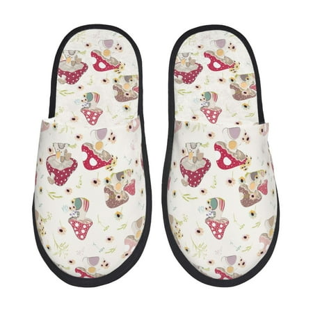 Balery Floral Mushroom Slient Indoor Furry Fleece Comfort House Shoes Soft Non-Slip Home Shoes Cotton slippers House Slippers-- Medium