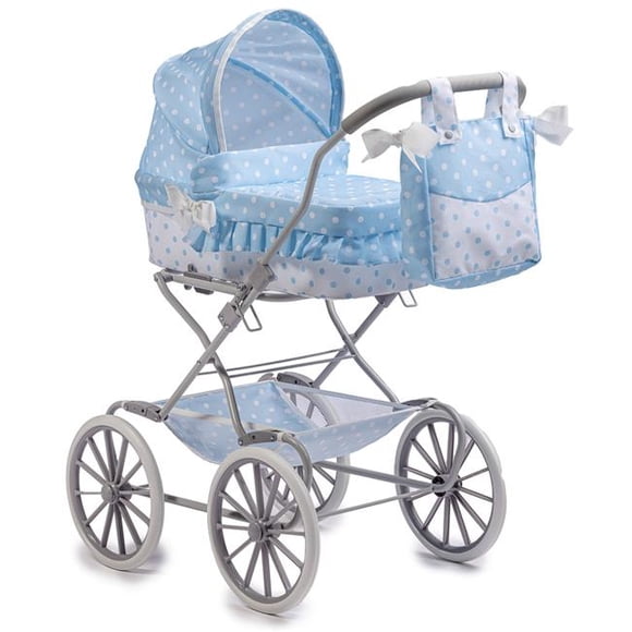 Up to 18 in. Berenguer Boutique Baby Doll Royal Pram Stroller, Blue