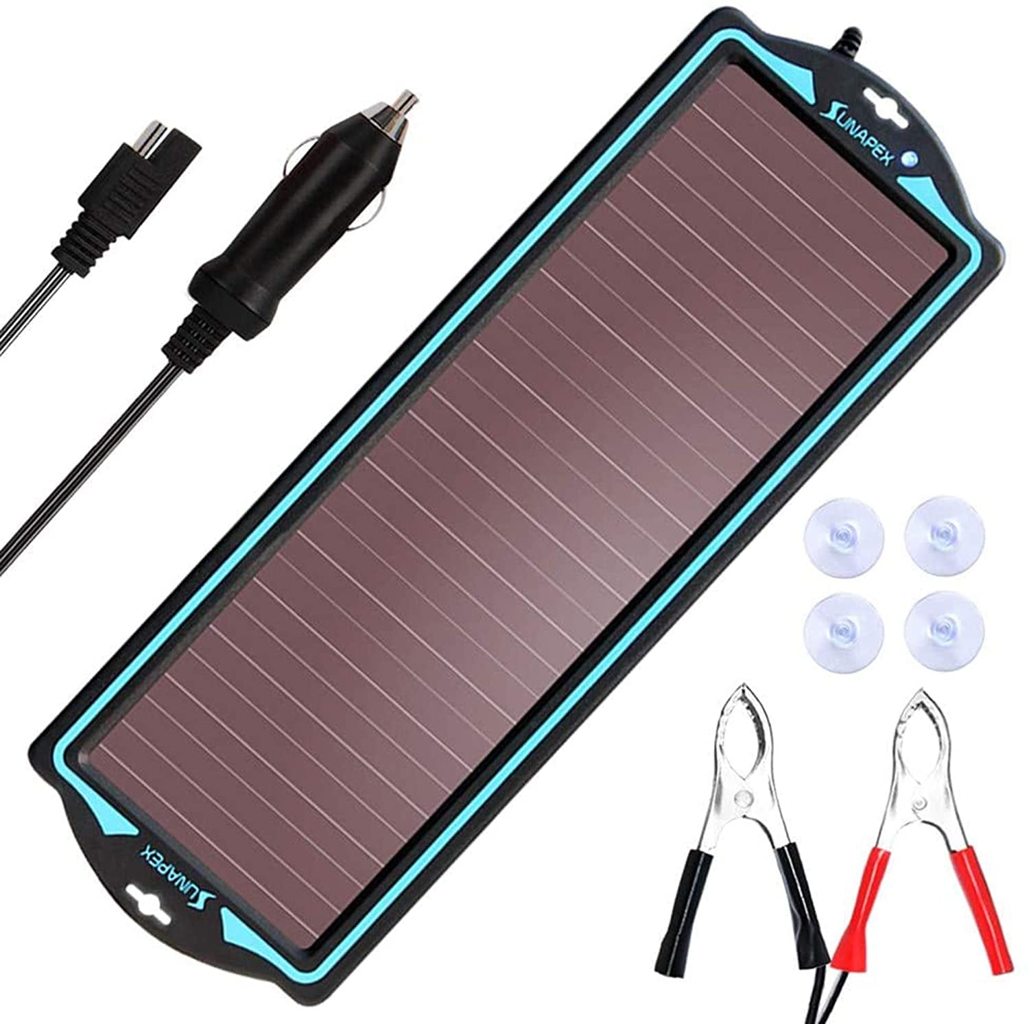 SUNAPEX-Upgraded-20W-Solar-Panel-Battery-Charger-Maintainer 12V Solar Trickle Charging Kit for Car External Smart 3-Stages PWM Charge Controller Marine RV etc Motorcycle 