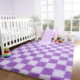 thumbnail image 4 of ZENELESS Checkered Fluffy Area Rugs for Living Room,4x6 White and Purple Soft Plush Carpet for Bedroom Bedside Kids Teen Dorm Nursery Home Decor, 4 of 7