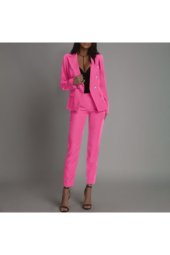 Women's Double-Breasted Blazer Suit Set, Tailored Fit Professional Design, Formal Office Attire for Business Meetings, Interviews, and Work Events