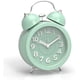 thumbnail image 1 of Mini reloj despertador analógico retro de 3 pulgadas sin tictac para niños con luz de fondo, sin repetición, funciona con batería, campana fuerte para personas que duermen mucho, verde menta sin bate JAMW Sencillez, 1 of 5