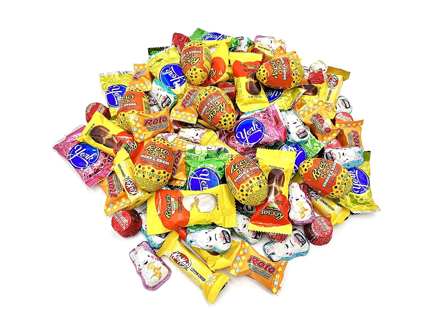 LaetaFood Chocolate Candy Assortment KITKAT Miniatures, HERSHEY'S Bunnies, REESE'S Eggs, YORK, ROLO Caramel (3 Pound Bag)