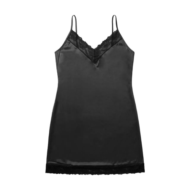 Pijama Ilusión para Dama, Camisón con Detalles de Encaje Negro Talla CH