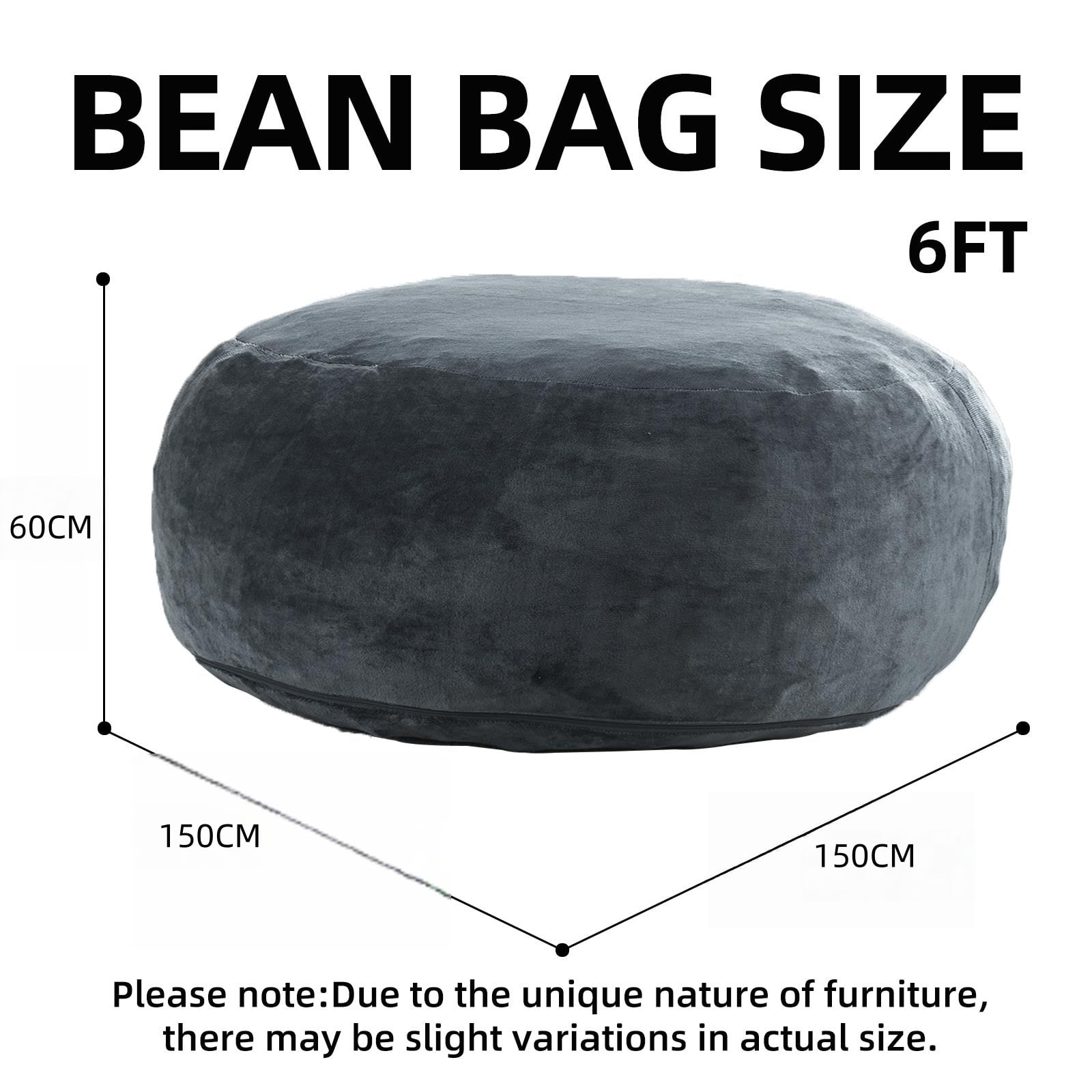 6FT Round Bean Bag Chair for Adults & Teens, Memory Foam Filled Soft Flannel Lazy Sofa with Removable Washable Cover, Foldable Floor Bean Bag Lounger for Living Room Bedroom College Dorm