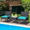 thumbnail image 4 of Patiojoy 3 PCS Patio Rattan Cushioned Chair Side Table Set Bistro Set Classic Furniture Single Sofa Thick Cushion for Garden Turquoise, 4 of 10