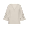 thumbnail image 7 of ZHYou Blouses for Women V Neck Pullover Lace Hollow 3/4 Sleeve Tops Summer Fall Business Casual Shirts,Beige,Size S, 7 of 7
