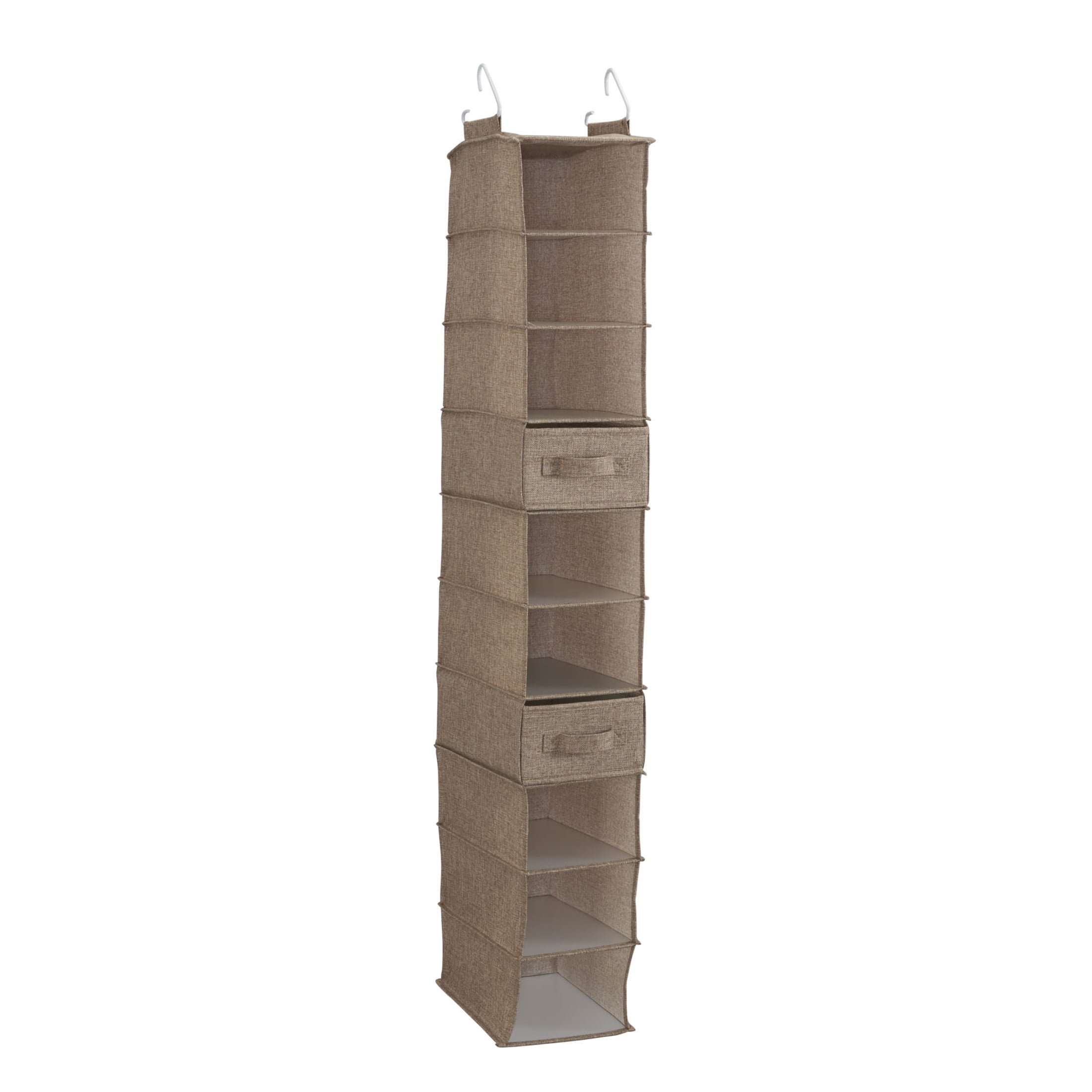 Household Essentials 10 Shelf Hanging Closet Organizer, Wide Hanging Shelf with Hooks, Fabric and PEVA Shelving