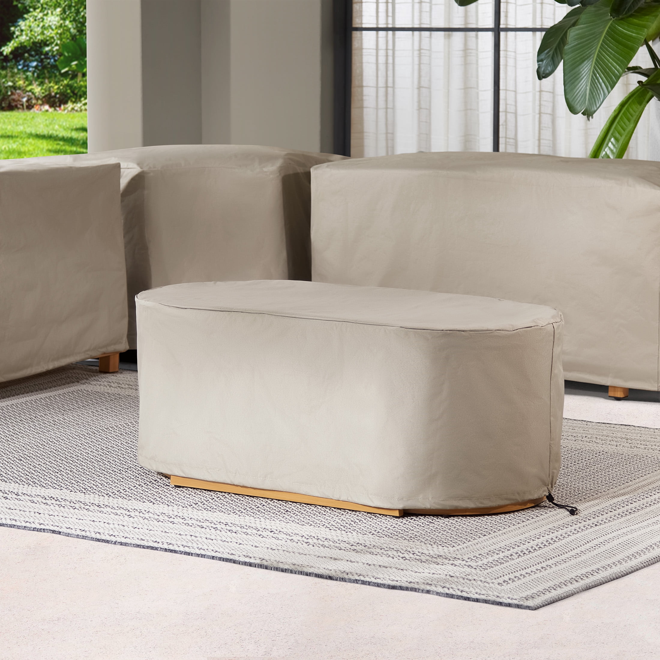 Better Homes & Gardens Juliet Outdoor Coffee Table and 2 Ottomans with Patio Cover, Beige