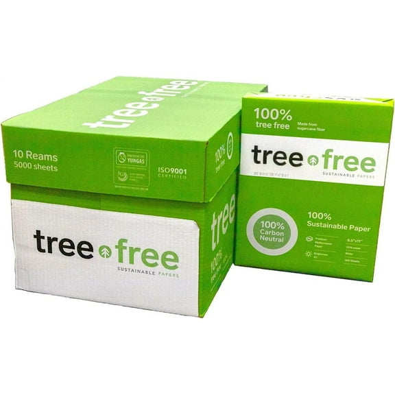 Tree Free Copy Paper 8.5 x 11, 92 Bright, 20 lb. Made from Sugarcane Waste Fiber Carbon Neutral 10 Reams 5000 Sheets