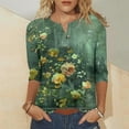 thumbnail image 3 of JTZGDY Plus Size Womens 3/4 Sleeve Tops Vintage Floral Printed Button V Neck Henley Shirts Loose Oversized Dressy Casual Tunic Blouse for Leggings Green#02 XXL, 3 of 7