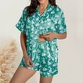 thumbnail image 4 of Yuncity Womens Easter Pajama Set Silk Satin Heart Shaped Rabbit Short Sleeve Button Down Shirt Shorts Pjs Loungewear Sleepwear Dark Green M, 4 of 5
