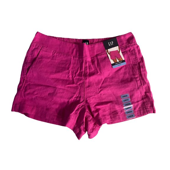 Gap Ladies Linen Lightweight Breathable Pull On Elastic Waistband Short (Very Berry, XS)