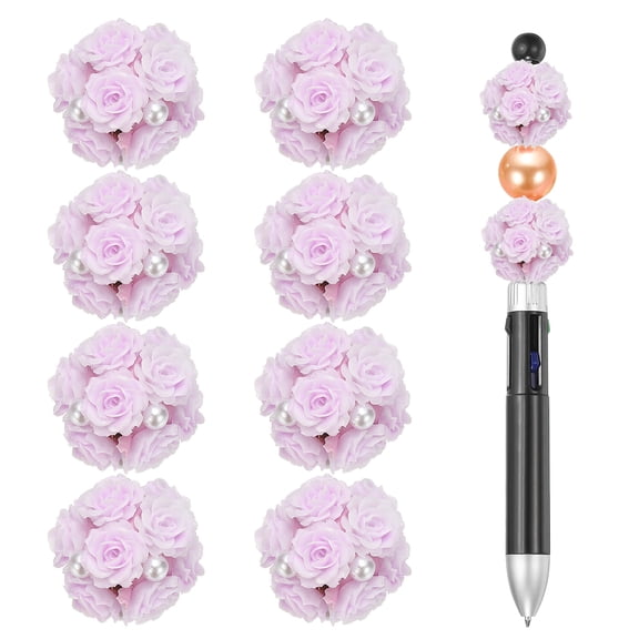 Uxcell 10 Pcs Rhinestone Focal Beads for Pens, 0.8" Glass Flower Ball Beads Spacer Beaded Charm for DIY Jewelry Pen Keychain Making, Light Purple