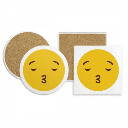 

Kiss Love Yellow Cute Online Chat Coaster Cup Mug Holder Absorbent Stone Cork Base Set